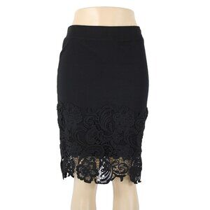 Haute Monde Skirt Sz L Black Lace Elastic Waist Rayon Nylon Spandex Skirt